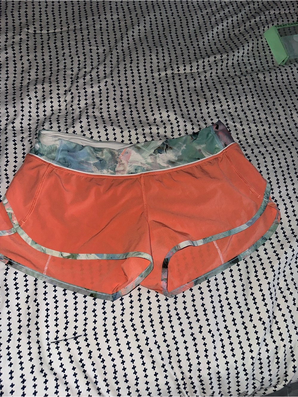 lululemon athletica Coral-Orange Athletic Shorts with Floral Waistband
